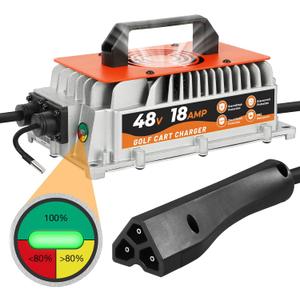 EZGO 48V Golf Cart Charger, 18 AMP, IP67 Waterproof, Temperature Monitor for RXV & TXT
