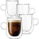 BTaT Double Wall Glass Coffee Mugs, 5 oz (150ml), Set of 4, Clear Latte Mugs