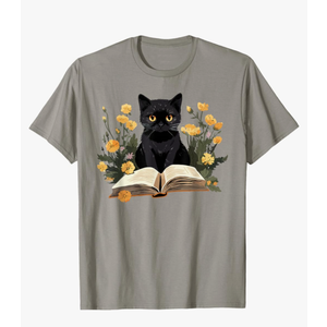 Cat Shirts for Women Book Lover Shirt Cute Cat and Book T-Shirt, Gray 