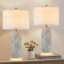 Kyrid Farmhouse Table Lamps Set of 2  23.25 Rustic Gray Bedside Lamps, Living Room Bedroom Dcor(Bulbs Included)