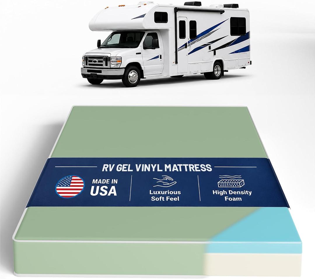 Greaton, 4-Inch Gel Memory Foam RV Mattress Replacement with Vinyl Cover, Medium Firm & Waterproof, Travel Camper Trailer Truck and Bunk, Pressure-Relief Support, Made in USA, 80" x 30"