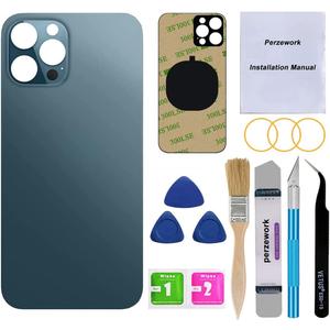 OEM Rear Back Glass Replacement (Pacific Blue) Compatible with iPhone 12 pro max 6.7 inches All Carriers with Pre-Installed Adhesive and Repairing Tool Kits