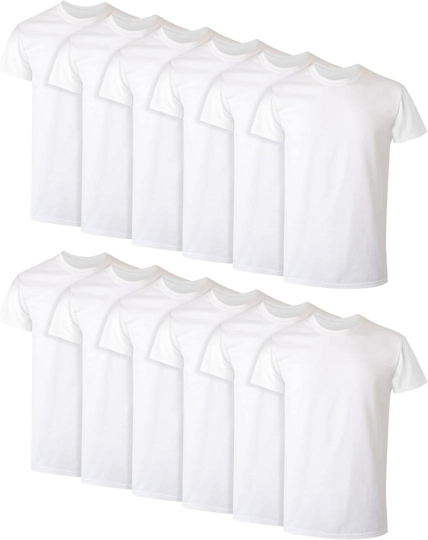 Hanes Men's Cotton, Moisture-Wicking Crew Tee Undershirts, Multi-Packs (Large, White - 12 Pack)