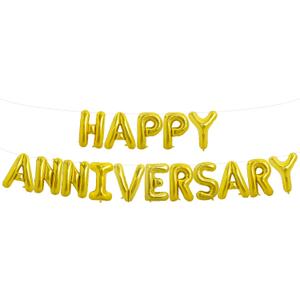 TONIFUL HAPPY ANNIVERSARY Letter Balloons - 16 Inch Gold Wedding Foil Balloons Banner Reusable Material for Bachelorette Party Anniversary Couple Party Decorations