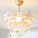 Gold Crystal Fandelier Ceiling Fans with Lights, 20" Gold Flower Chandelier Ceiling Fan with Light Remote Control, Caged Mid Century with 6 Speeds for Bedroom, Nursery, Living Room (Pink)