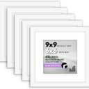 Americanflat 9x9 Picture Frame with Polished Plexiglass - Set of 5 - Use as 6x6 Frame with Mat or Display 9x9 Photo Without Mat - Galleria Collection - Square Frames for Tabletop and Wall - White