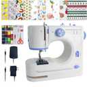 Stoigeld Sewing Machine for Beginners with 20 Pcs Fabric3 Pcs Prefabricated kits and 32 Pcs Sewing Threads Kit,Portable Sewing Machine with 16 Built-in Stitches, 2 Speed (white and blue)