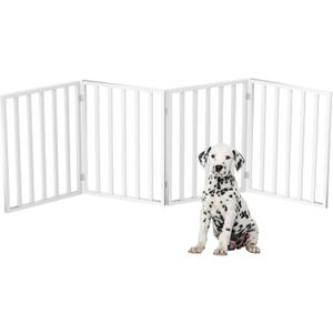 Pet Gate - 4-Panel Indoor Foldable Dog Fence for Stairs, Hallways or Doorways - 72x24-Inch Retractable Wood Freestanding Dog Gates by PETMAKER (White)