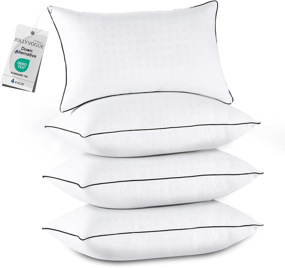 JOLLYVOGUE King Size Pillows Set of 4, Collection Bed Pillows for Sleeping, Hotel Quality Pillows for Side, Back and Stomach Sleepers, Soft and Supportive Oeko-Tex Certified Down Alternative Filling