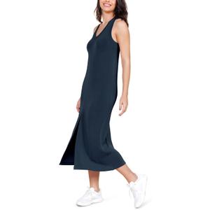 ODODOS Modal Soft Front Split Midi Dress for Women, V Neck Sleeveless Casual Summer Tank Dress, Navy, Large (L)