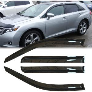 4pcs Extra Durable Tape-on Window Visor Fit for 2009-2016 Toyota Venza,UV Protection Rain Guard,Original Vent Wind Deflector, Dark Smoke,Out-Channel Style 94162