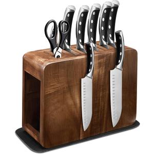 Magnetic Knife Block Holder with Enhanced Magnets,Storage Up to 26 knives,Double Side Magnetic Knife Storage Stand without Knives,Acacia Wood Universal Kitchen Knife Holder with Absorbent Mat