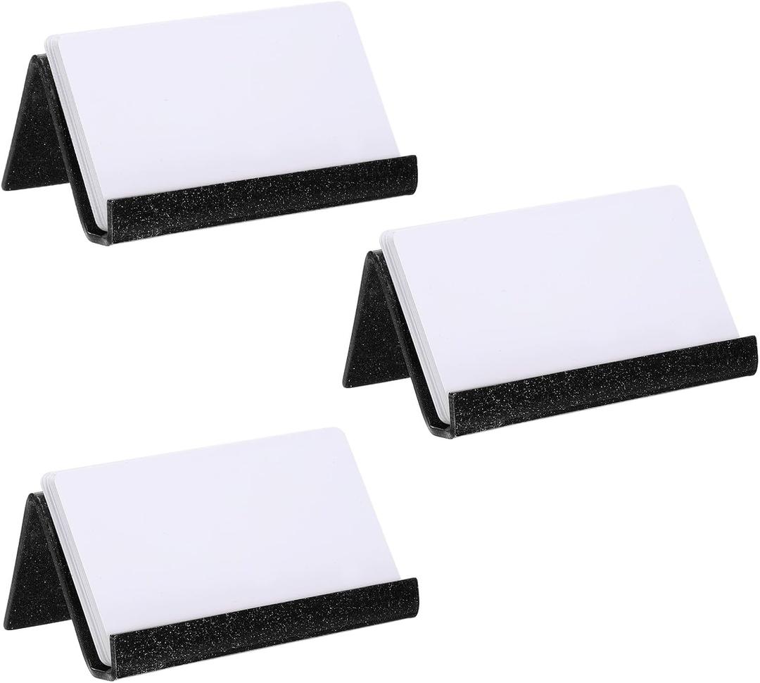 uxcell 3pcs Business Card Holder for Desk, Acrylic Bling Business Name Card Organizer Desktop Card Rack Display Stand for Office Exhibition Meeting Home, Black
