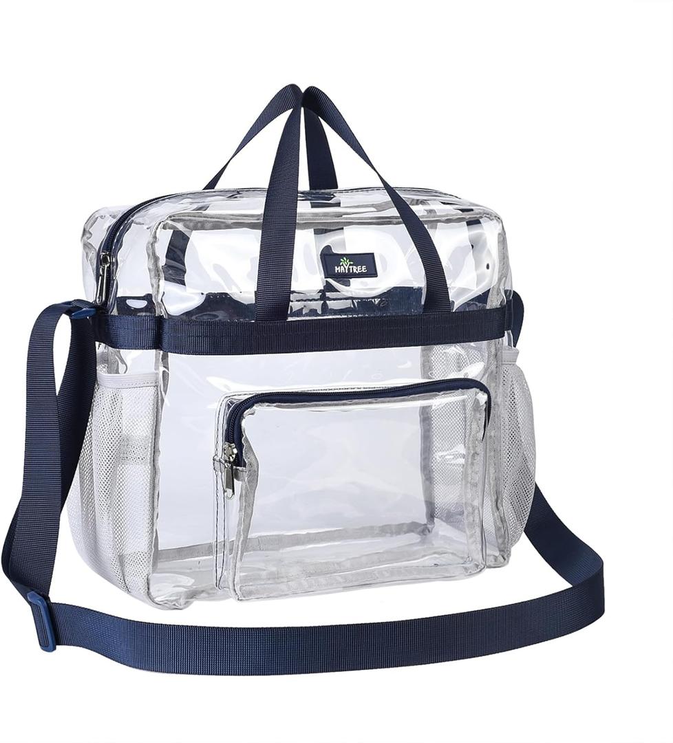 Bagenius Clear Tote Bag Stadium Approved, 12x6x12 Game Day Clear Satchel Bag with Shoulder Strap for Concert Work and Sports (Navy)