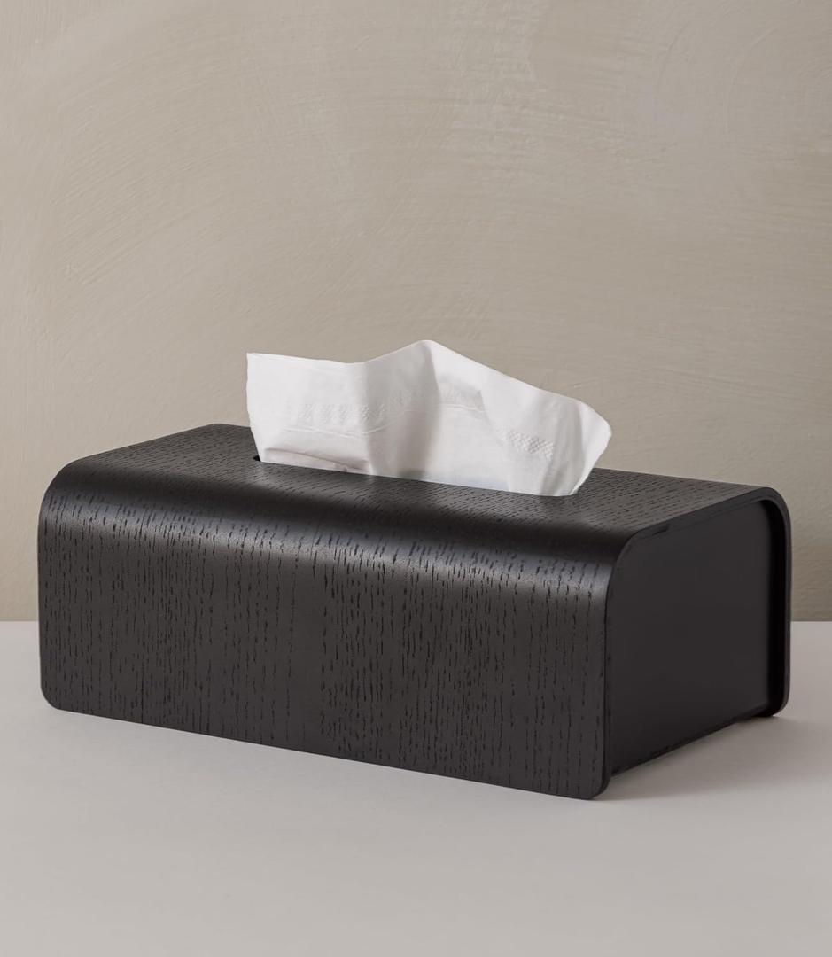 Kazai. Tissue Box Cover 'Toke' | Real Wood Veneer, FSC Certified | Decorative Rectangle Tissue Holder for Bathroom or Living Room | Scandinavian Design | Oak, Black