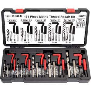 BILITOOLS Helicoil Thread Repair Kit Metric, 131-Piece HSS Drill Heli Coil Repair Kit M5 M6 M8 M10 M12