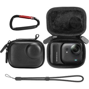 AMAZEAR Carry Case for Insta360 Go Ultra Accessories, Insta 360 Go-Ultra Portable and Compact Travel Bag Hard Leather Case with Soft Inner for Protection, Organization, and Storage, Black