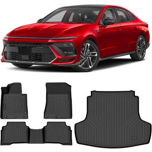 Floor Mats & Cargo Liner for Hyundai Sonata Hybrid 2020-2026, All-Weather TPE Custom Fit Car Liners Accessories, Full Coverage for Sonata High Edges Waterproof Anti-Slip 1st & 2nd Row & Trunk Mat