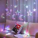 138 Led Curtain String Light Star Moon Icicle Light with 8 Lighting Modes with Timer Remote USB Operated Dimmable Fairy String for Window Wall Home Decoration (Multicolor)