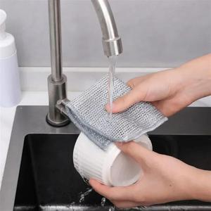 Cleaning Cloth Magic Dishcloth Silver Wire Cleaning Cloth Thickened Non Stick Oil Microfiber Kitchen Dish Washing Towel Steel Wire Rags Cloths Dish Cloths For Kitchen(Thicken style,1PCS)