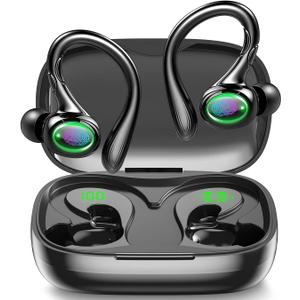 Wireless Earbuds, 60H Playback Bluetooth 5.3 Headphones,Noise Cancelling Wireless Headphones with LED Battery Display, Mics Clear Call, IPX6 Waterproof Bluetooth Earbuds for Workout Sports (BLACK)
