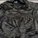 Ekouaer Womens Satin Pajamas Set Button Down 2 Piece Silk Pjs Shorts Set Ruffle Lingerie Notch Collar Sleepwear (Medium, Black)