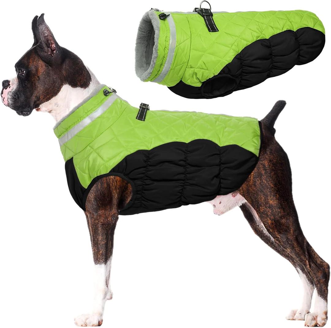 Lelepet Warm Dog Winter Coat Dog Coat Reflective Zippered Dog Jacket with Harness Dog Cold Weather Coats Dog Snow Jacket for Small Medium Large Dogs Turtleneck Winter Dog Clothes Fleece Dog Vest, Large