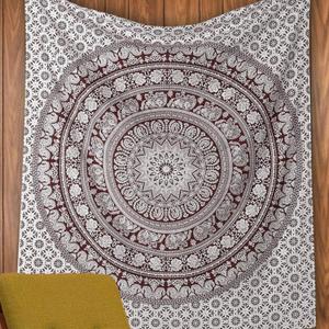 RAJRANG Cotton Mandala Maroon Hippie Tapestry For Bedroom Boho Elephant Hippie Wall Hanging Dorm Decor Intricate Indian Tapestries Medallion Art Print - 50x60 Inches