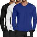 3 Pack Men's Long Sleeve Underscrub Nurse V Neck Scrub Undershirts Fitted Base Layer Tees for Medical Uniforms (Large, Royal Blue, White, Black)