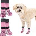 SCENEREAL Anti Slip Dog Socks for Hot Pavement to Prevent Licking Paws, Long Sporty Style Reflective Dog Grip Socks for Hardwood Floors, Dog Shoes Booties&Paw Protector for Small Senior Dog, Pink Small, Pack of 4