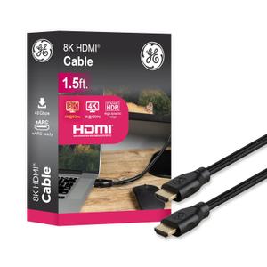 GE UltraPro 8K HDMI 2.1 Cable with Ethernet, 1.5ft, Ultra High-Speed 48Gbps, Supports 8K@60Hz, 4K@120Hz, HDR, eARC, Dolby Atmos, Braided Black, 84679