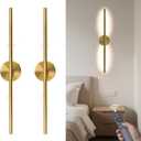Wireless Wall Sconces Set of 2 20Inch Battery Operated Wall Lights with Remote Control360Rotate Dimmable led Wall Lamps for Living Room and Bedroom (Gold)