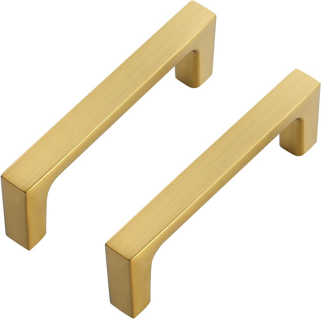 Ravinte 20 Pack Solid 3 Inch Kitchen Square Cabinet Handles Brushed Brass Cabinet Pulls Drawer Pulls Kitchen Cabinet Hardware Kitchen Handles (3" Hole Center)
