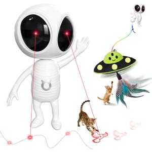 Cat Laser Toy, 2-in-1 Interactive Cat Toys with Dual Laser & Catnip Dangler, Smart Motion-Activated Random Trajectory, 4 Speed Modes, Rechargeable, Quiet & Clamp Design for Bored Indoor Cats