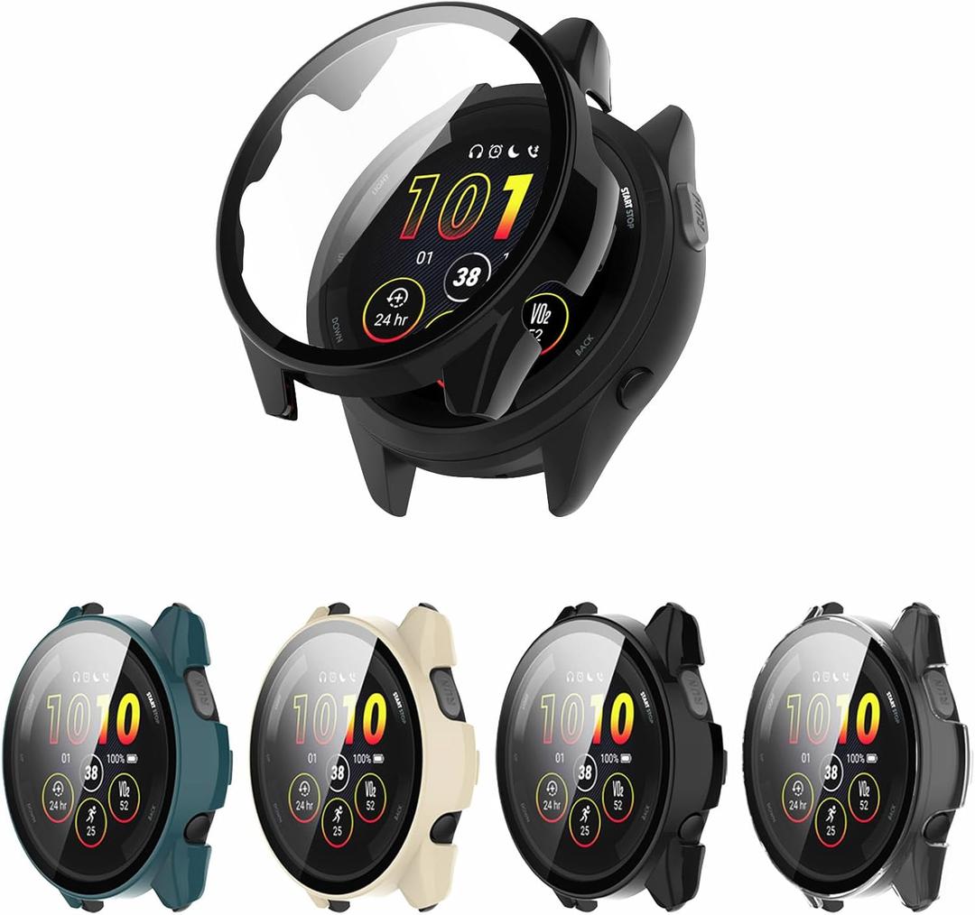 [4-Pack] Screen Protector Case Compitible with Garmin Forerunner 265S Running Smartwatch 42mm, Ultra-Thin Scratch Resistant Cover with Tempered Glass for Women Men