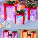 3 Pack Iridescents Christmas Valentine Decorations Lighted Gift Boxes with Remote 60 Color Change Lights 12 Mode&Timer Battery Operated Light Up Crystal Cube Present Box Xmas Outdoor Yard Home Decor