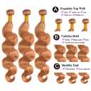 27/30 Highlight Body Wave Bundle Ombre Human Hair Bundles Peruvian Virgin 2 Tone Honey Blonde Mixed With Light Brown Human Hair Extensions No Shedding 24 26 28 Inch