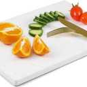 Nature Marble Cutting Board - 12 * 8 Inch Polished Stone Cutting Board Countertop, Stone Charcuterie Tray with Non-Slip Base for Kitchen, Gift for Grill Masters, Baking Lover and Home Chefs (White)