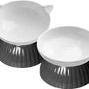 2 Ceramic Raised Cat Food and Water Bowl Set, Elevated Pet Feeder for Indoor Cats and Small Dogs, Anti-Vomiting With Plastic Base, Dishwasher Safe, Black