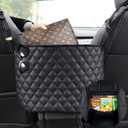 Car Net Pocket Handbag HolderPurse Holder for Between SeatsLeather Seat Back Organizer Mesh Large Capacity BagHandbag Between The Two Seats (Black)