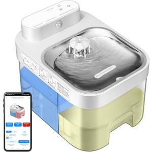VIVOHOME Smart Pet Water Fountain, 101oz Separated Fresh Water Tank, No Fliter Needed & Wireless Pump, Battery Operated Super Clean Cat Water Fountain, Automatic Dog Water Dispenser, 2.4G Wi-Fi App