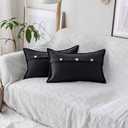 Home Brilliant Decorative Linen Pillow Covers with Triple Buttons Decorations Pillow Cases for Couch Oblong Throw Pillows for Sofa Bed, Set of 2, 12x20 inch, 30x50 cm, Black