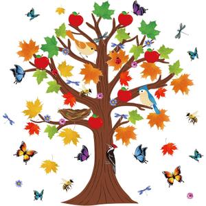 Teling 133 Pieces Tree Bulletin Board Decoration Set Maple Leaves Family Cutouts Tree for Classroom Bulletin Board