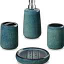 vancasso Green Bathroom Accessories Set, Ceramic Soap Dispenser and Toothbrush Holder Sets, Stoneware 4 Pcs Bathroom Sink Set for Modern Home Decor, Series Starry