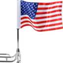 Motorcycle Flagpole Mount and American Flag - 6" x 10" Premium Double Sided USA Flag with Flags Flagpole for 1/2" Tubular Luggage Racks for Harley Honda Goldwing CB VTX CBR Yamaha Etc.