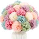 Suncalla 36 Pcs Pastel Artificial Chrysanthemum Flowers Faux Flower Ball Bouquet Silk Fake Marigold Mum for Easter St Patricks Day Spring Wedding Decor Floral Arrangement Table Centerpiece