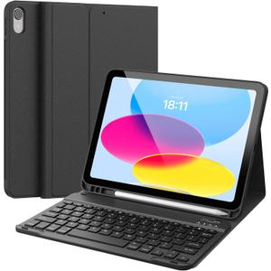 CHESONA Keyboard Case for iPad (A16) 11th/10th Generation (2025/2022), Detachable Wireless Keyboard, Stand Folio Keyboard Cover with Pencil Holder, Thin & Light (Black) (For iPad (A16) 11th & iPad 10th, Black)