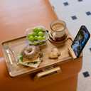 Premium Acacia Wood Sofa Arm Tray Table for Couch | Clip on Food Tray for Wide Armrest | Anti-Slip Wooden Armchair Folding Table for Drinks and Snacks, Remote Controls, Phone, TV Dinners (Deluxe)