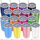 YOUKE OLA 16 Pack Insulated Coffee Tumbler - 20oz Stainless Steel Double Wall Vacuum Travel Tumbler Cup with Lid and Straw for Cold & Hot Drinks (Mixed Colors)