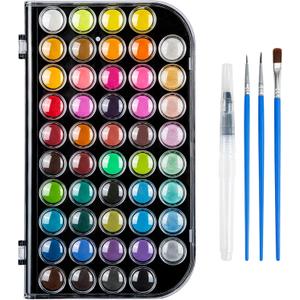 40+8 Watercolor Paint Set, Washable Water Color Paint Sets for Kids Adult Beginner, Non-toxic Watercolors with 3 Brushes 1 Refillable Water Brush Pen and Palette, Artists Watercolor Set, Art Supplies